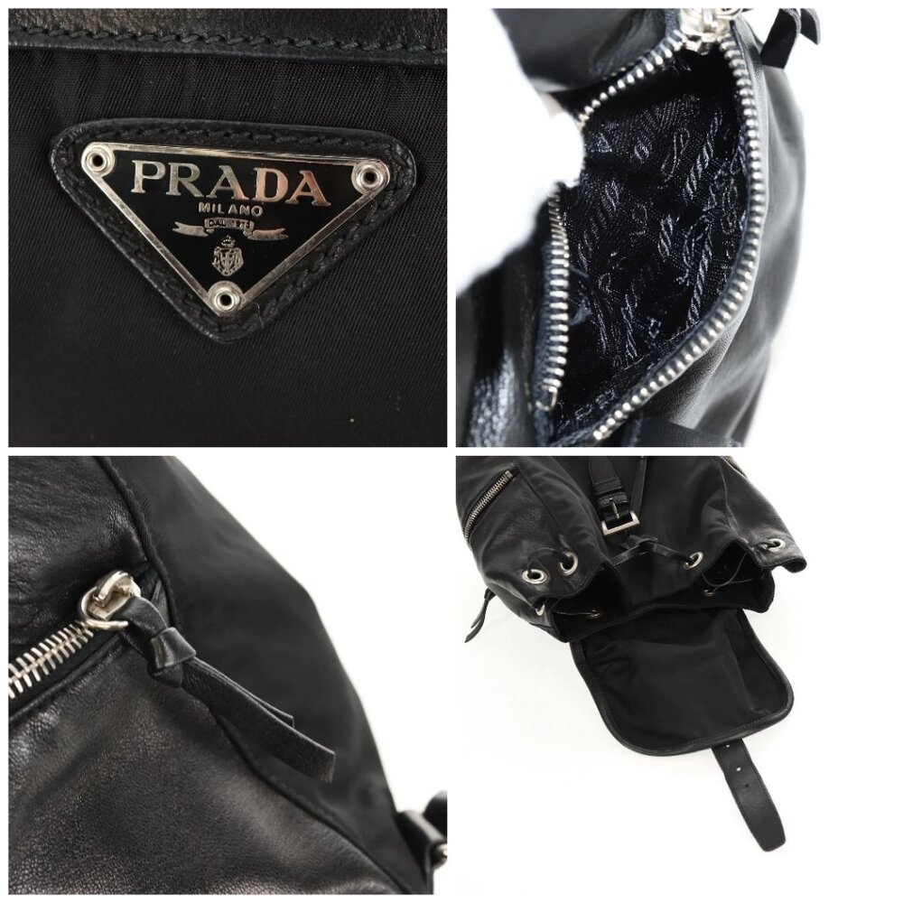 PRADA Backpack Nylon Leather Black Silver Auth - Picture 15 of 16